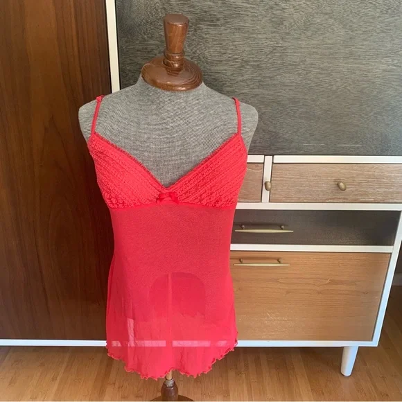 Victoria’s Secret Lace and Tulle Babydoll Red Pink With Bow Detail - Picture 3 of 7